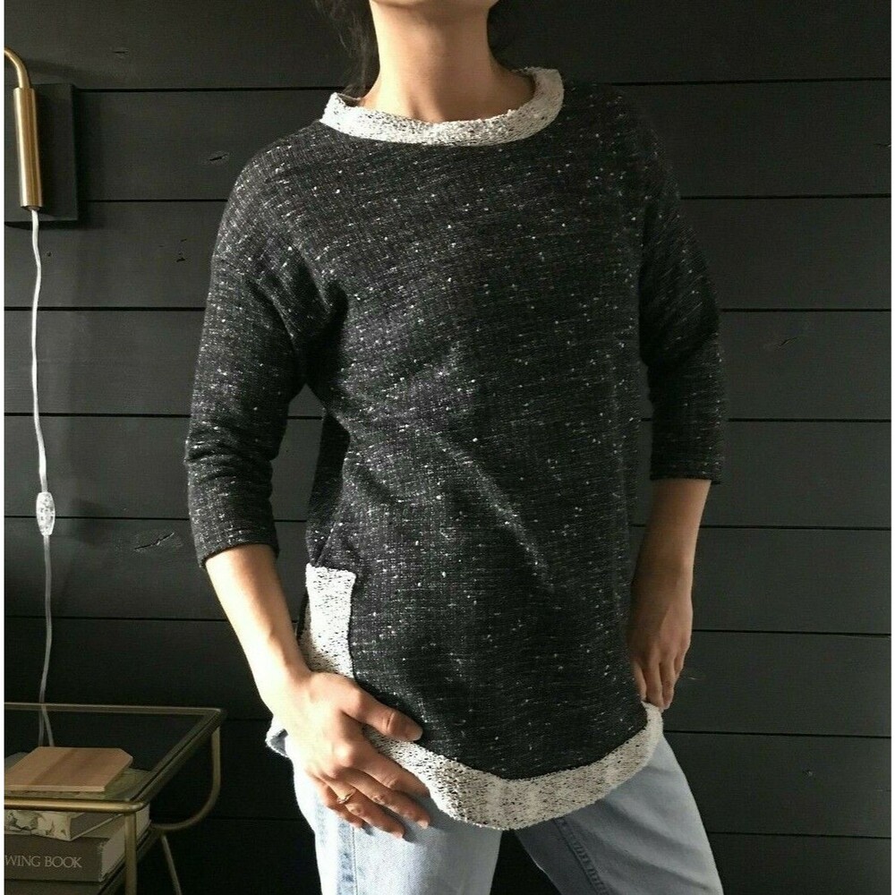 BAR by Melis kazan knit black shirt top tunic black white XS soft tee loungewear